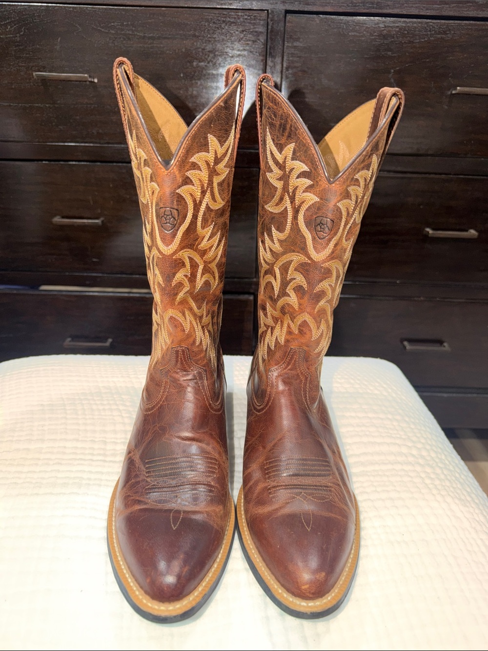 Ariat Brown Leather Embroidered Western Cowboy Boots